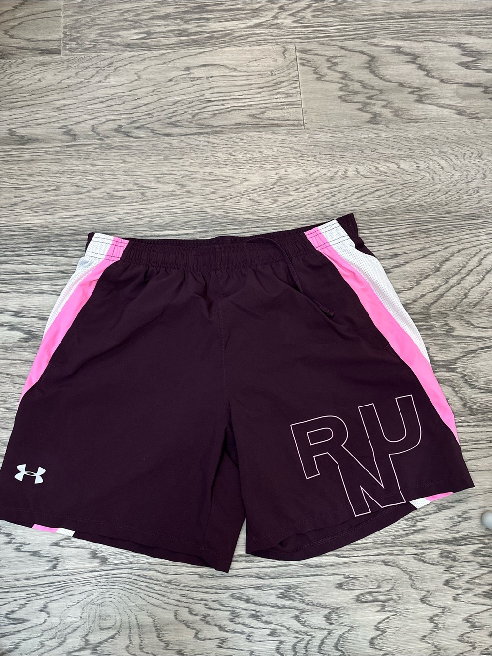 Under Armour Women’s Maroon Athletic Shorts with Pink and White Panels